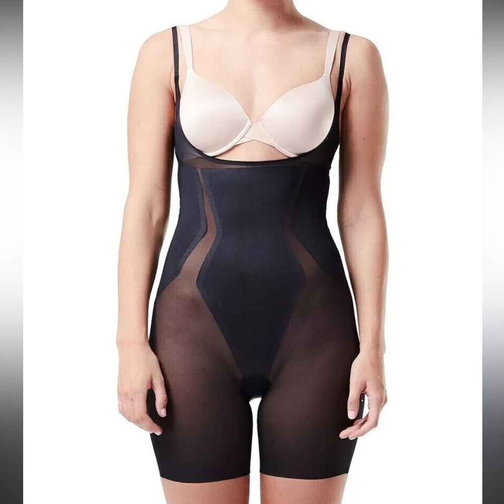 Spanx Open-Bust Midthigh Bodysuit Shapewear Womens XL Very Black
